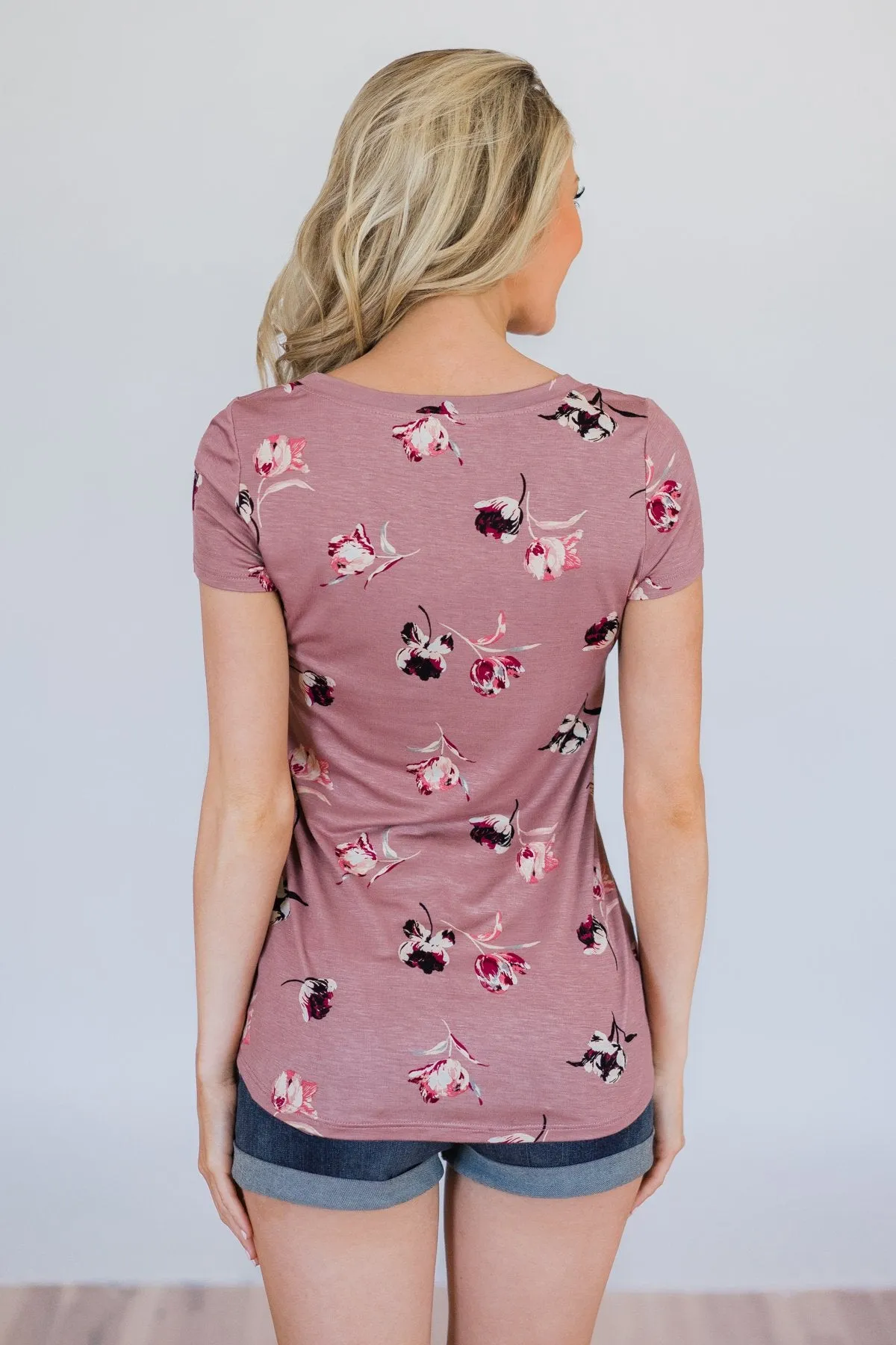 Blooming Romance Floral Glam Pocket Top- Mauve