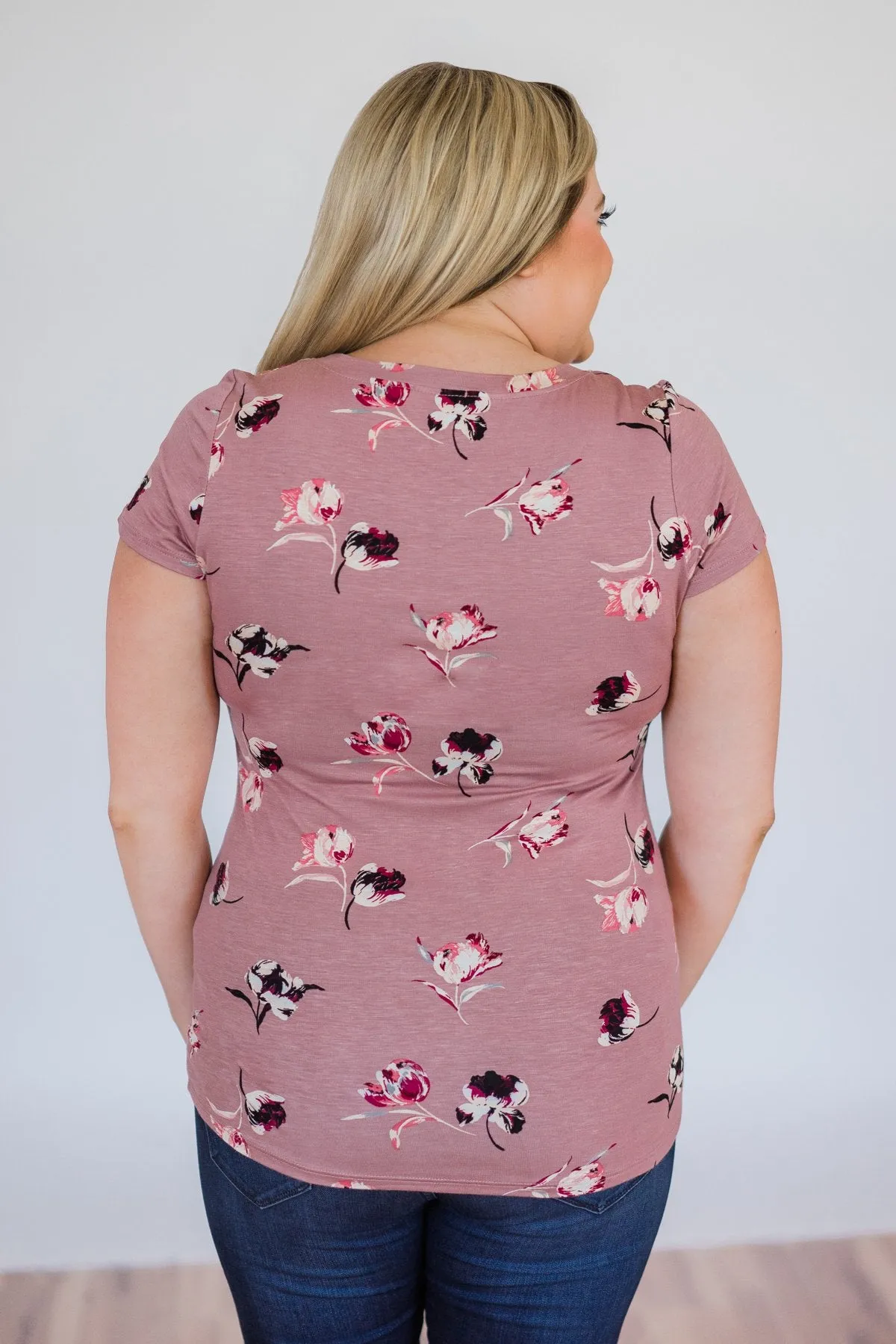 Blooming Romance Floral Glam Pocket Top- Mauve