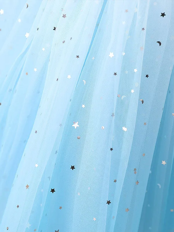 Blue Jewel Neck Lace Sleeveless Short Princess Dress Kids Social Party Dresses