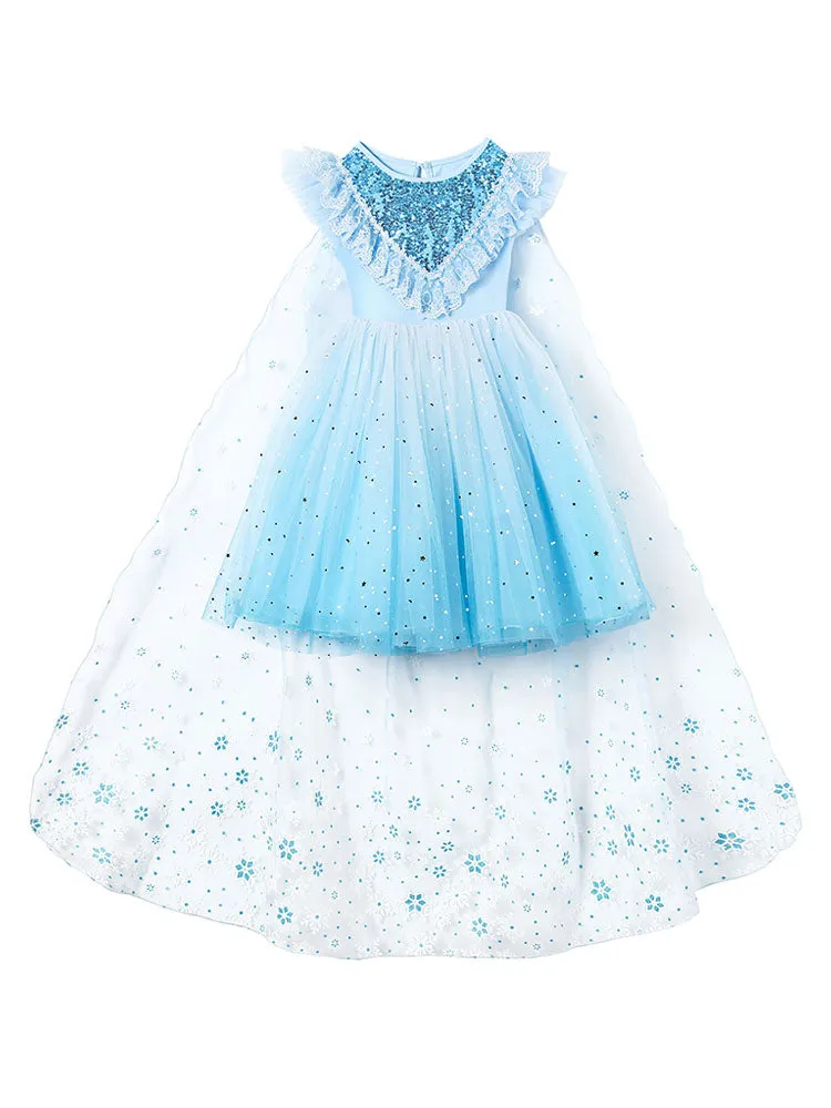 Blue Jewel Neck Lace Sleeveless Short Princess Dress Kids Social Party Dresses