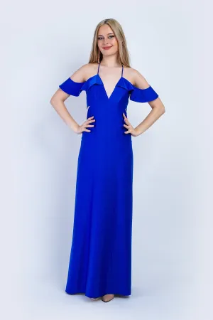Blue Off Shoulder Ruffle Kai Gown
