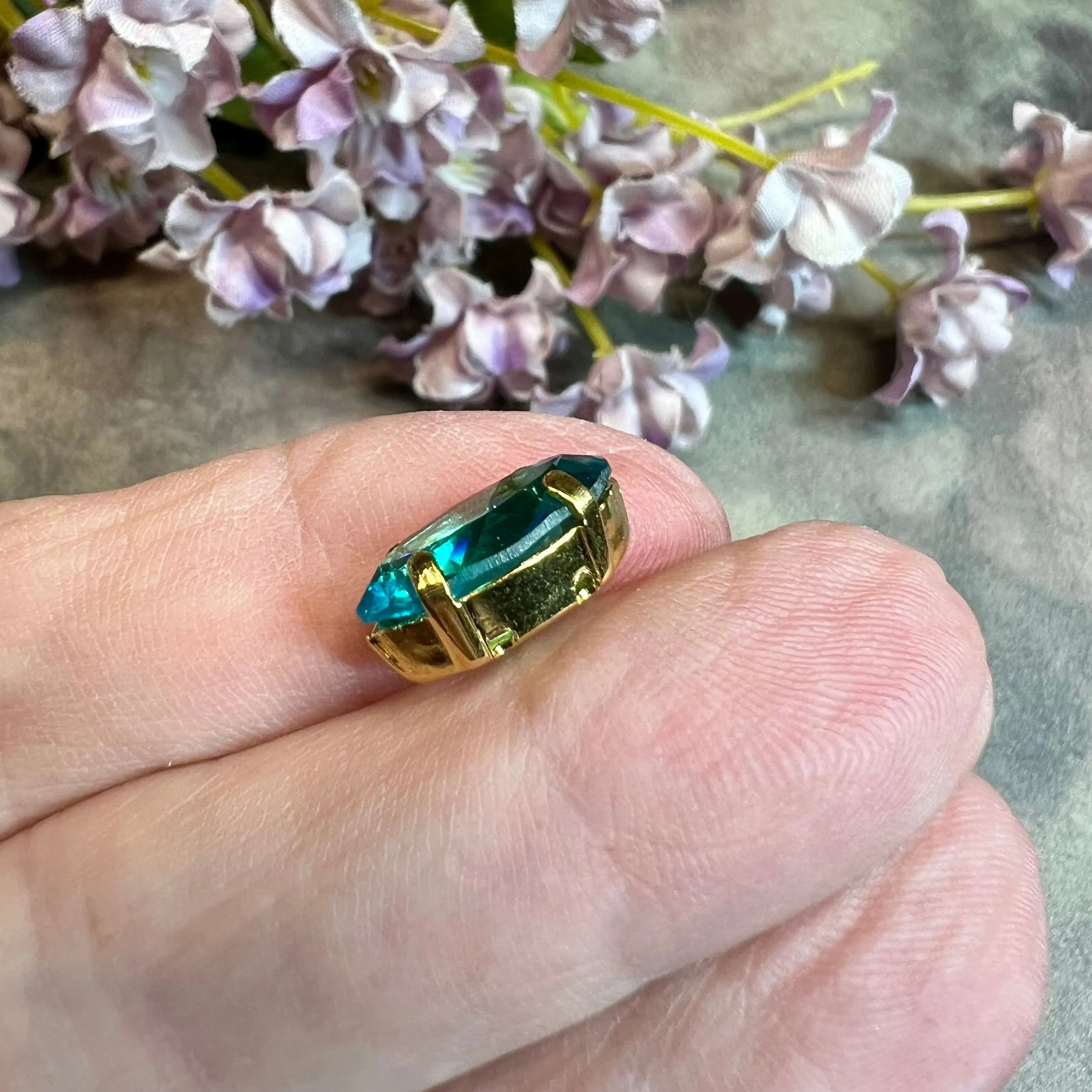Blue Zircon, Rare Vintage Swarovski 14x7mm Rounded Navette, With Setting