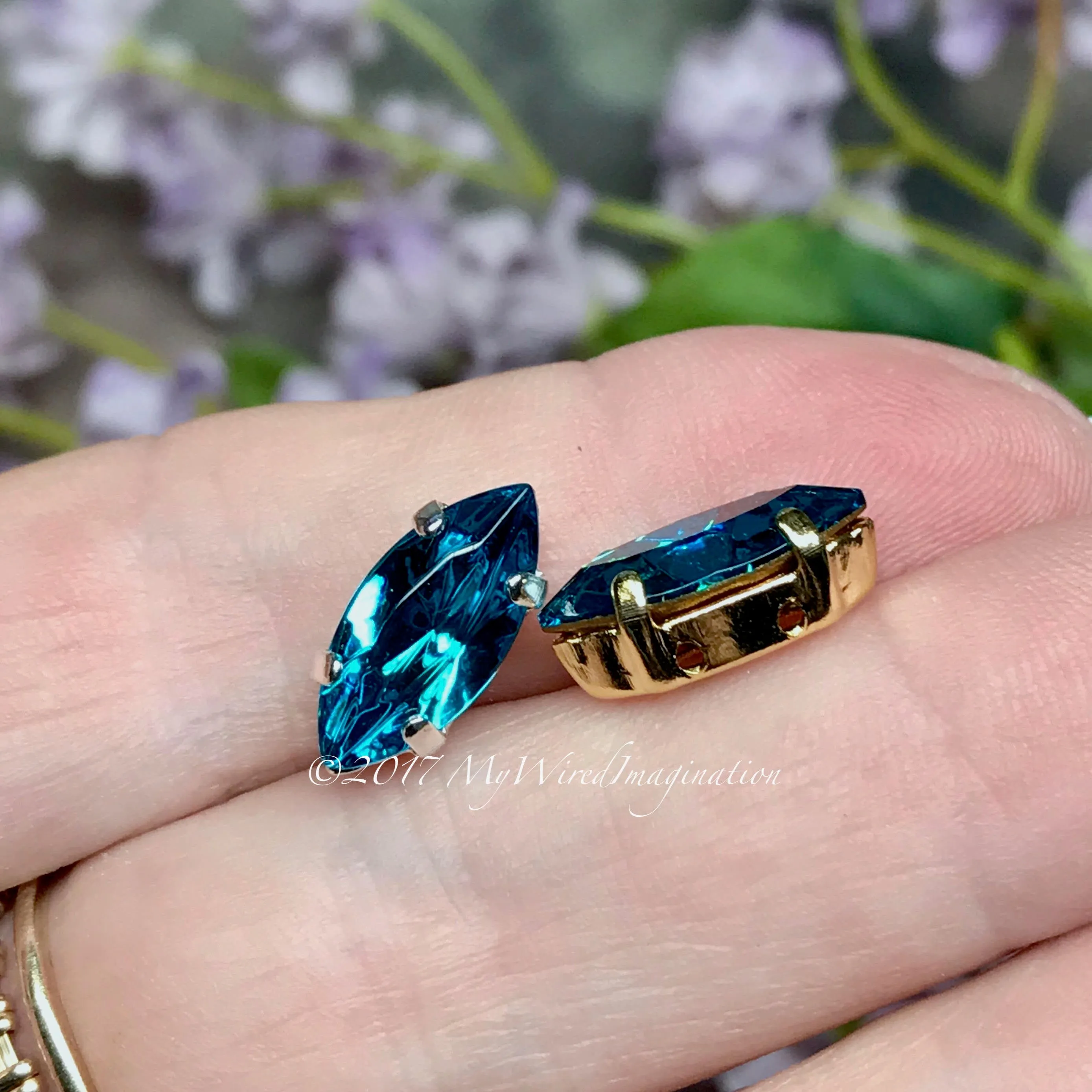 Blue Zircon, Vintage Swarovski 15x7mm Navette, With Setting