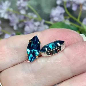 Blue Zircon, Vintage Swarovski 15x7mm Navette, With Setting