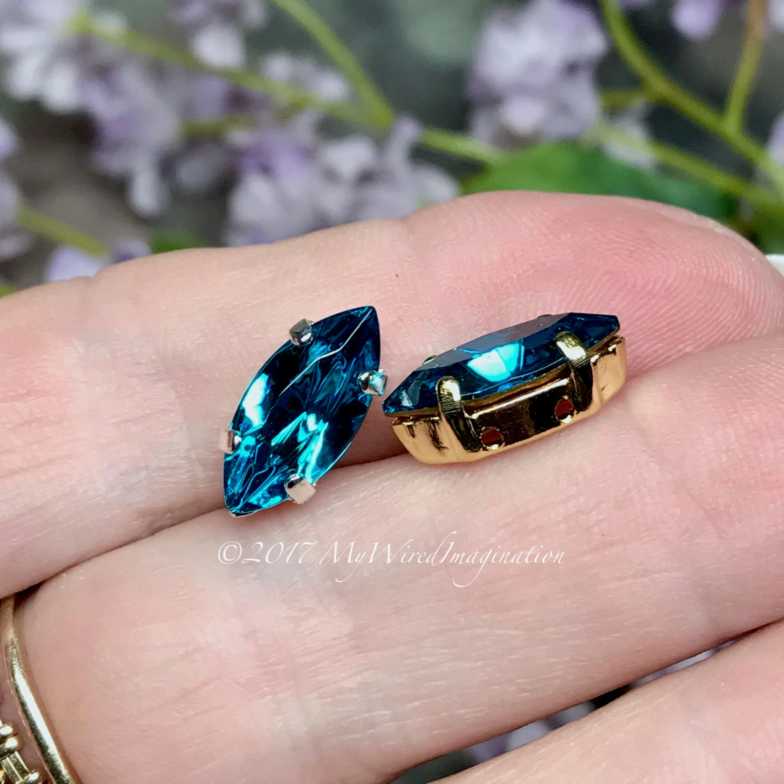 Blue Zircon, Vintage Swarovski 15x7mm Navette, With Setting