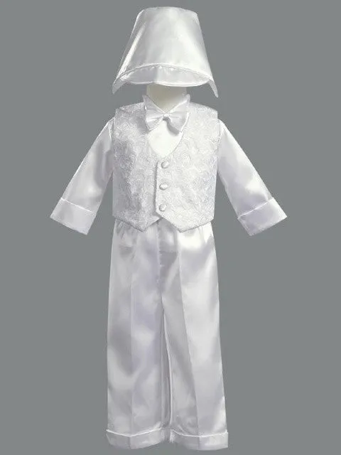 Boys White Satin 5 Piece Embroidered Vest & Pants Set  LT-8250