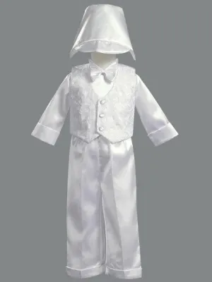 Boys White Satin 5 Piece Embroidered Vest & Pants Set  LT-8250