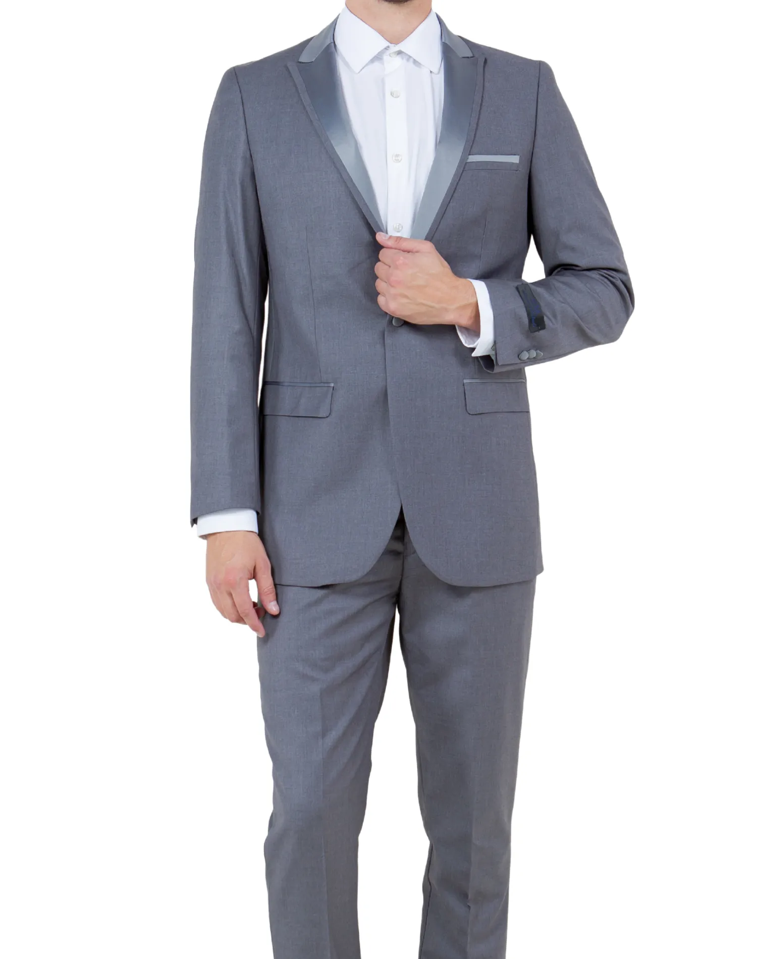Bryan Michaels Solid Slim Fit Tuxedo - Medium Gray with Medium Gray Satin