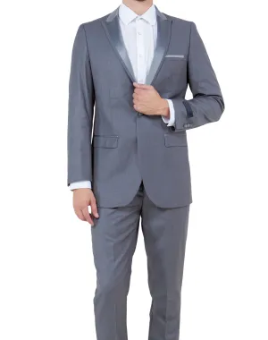 Bryan Michaels Solid Slim Fit Tuxedo - Medium Gray with Medium Gray Satin