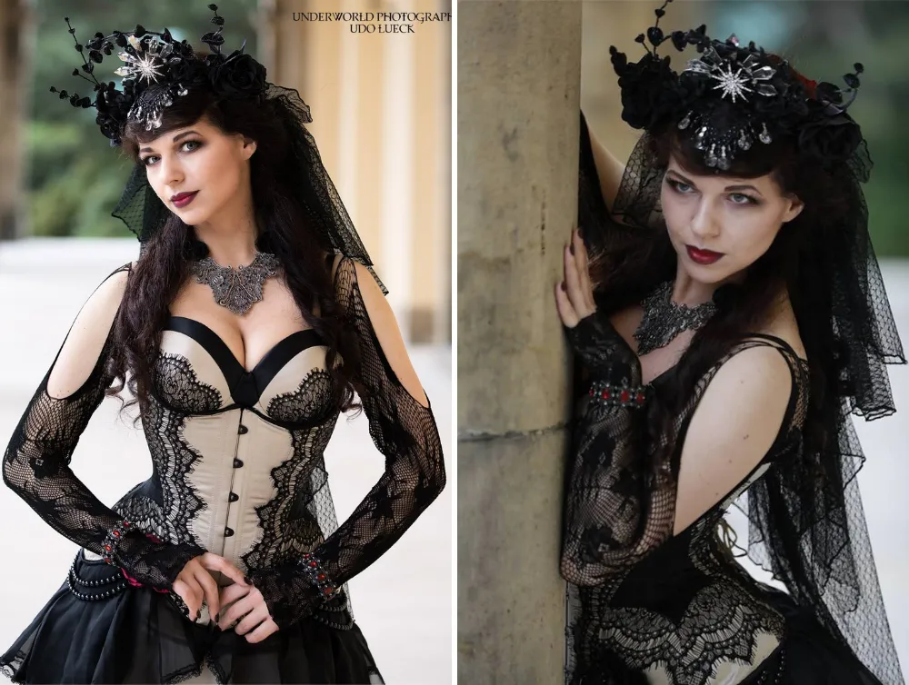 Burlesque vintage gothic costume with mermaid skirt