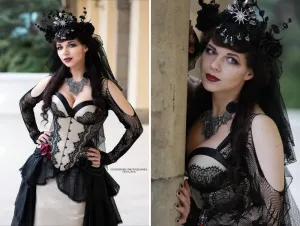 Burlesque vintage gothic costume with mermaid skirt