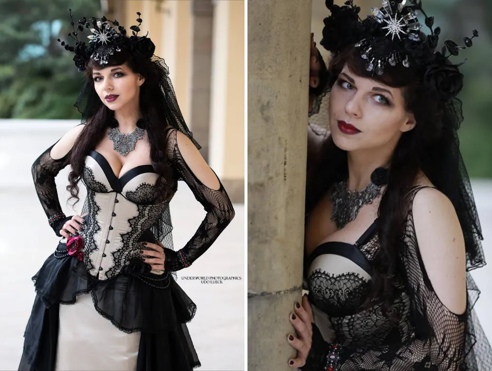 Burlesque vintage gothic costume with mermaid skirt