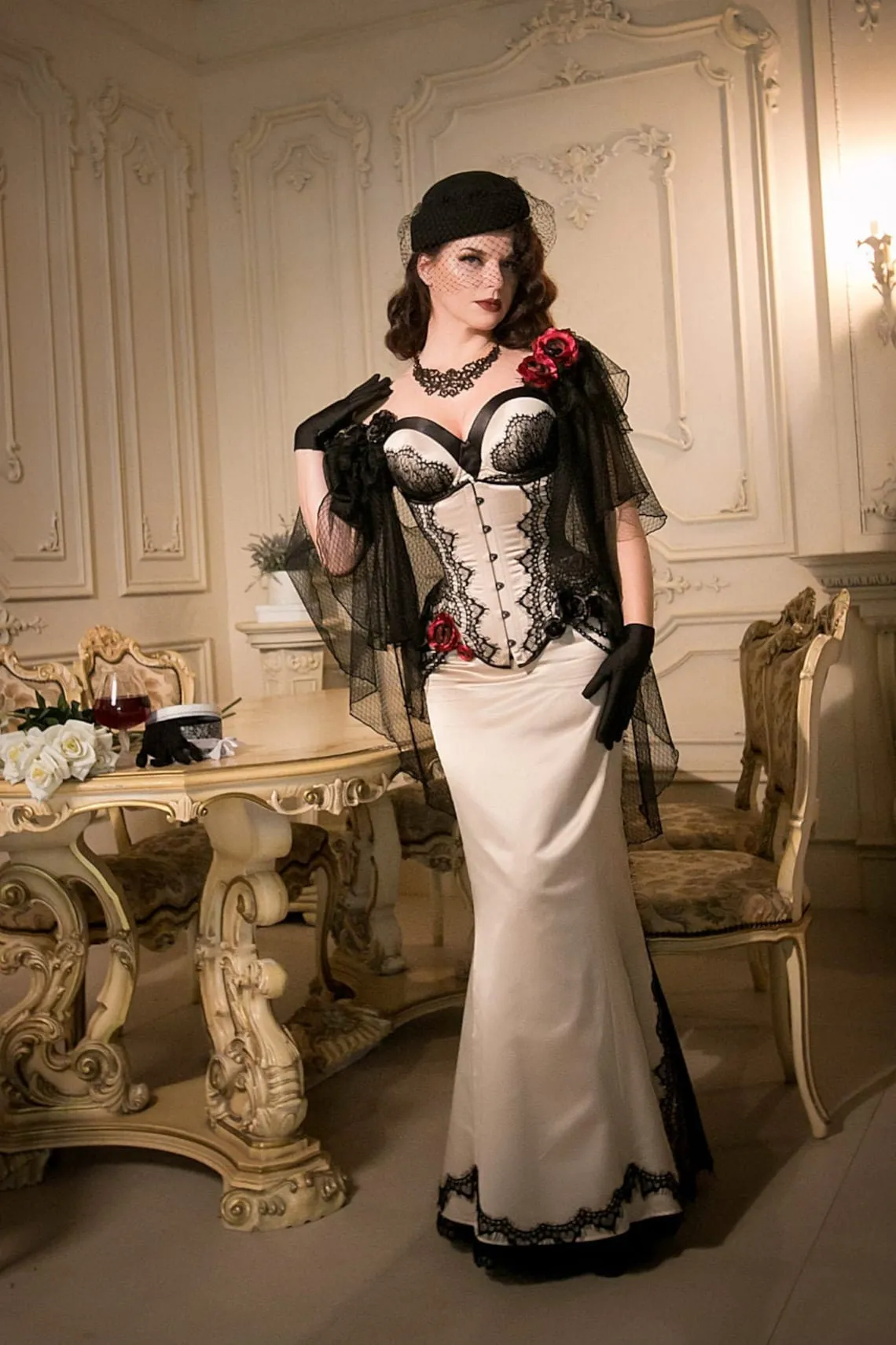 Burlesque vintage gothic costume with mermaid skirt