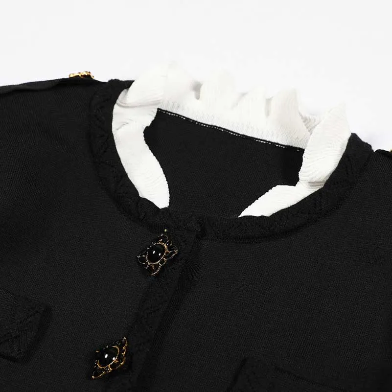 Button-Up Cropped Jacket   Wide-Leg Pantsuit Black Formal Suit