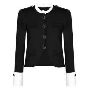 Button-Up Cropped Jacket   Wide-Leg Pantsuit Black Formal Suit