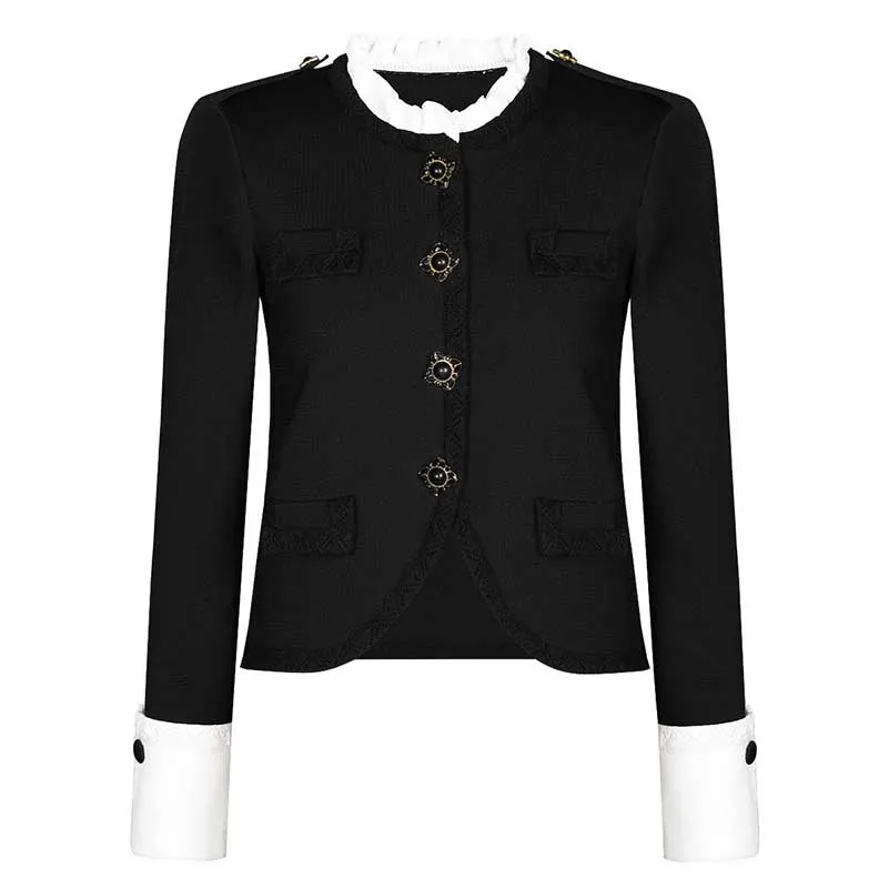 Button-Up Cropped Jacket   Wide-Leg Pantsuit Black Formal Suit