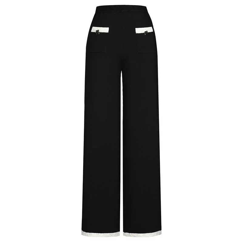 Button-Up Cropped Jacket   Wide-Leg Pantsuit Black Formal Suit