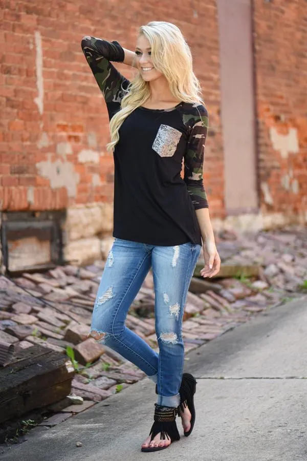 Camo Glam Top ~ Black