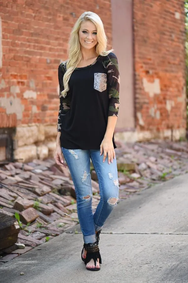 Camo Glam Top ~ Black