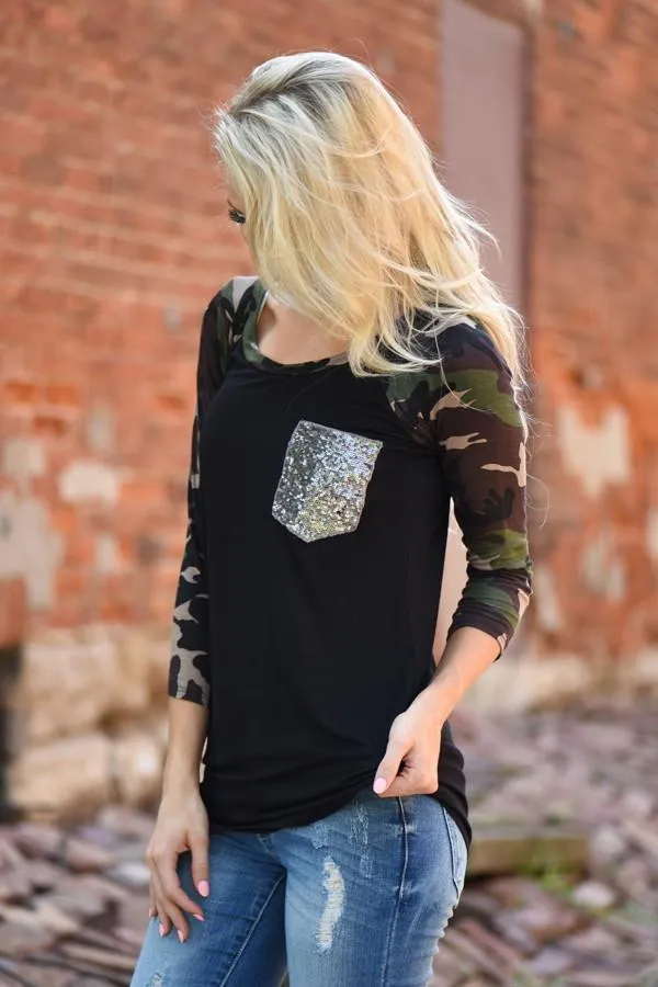 Camo Glam Top ~ Black