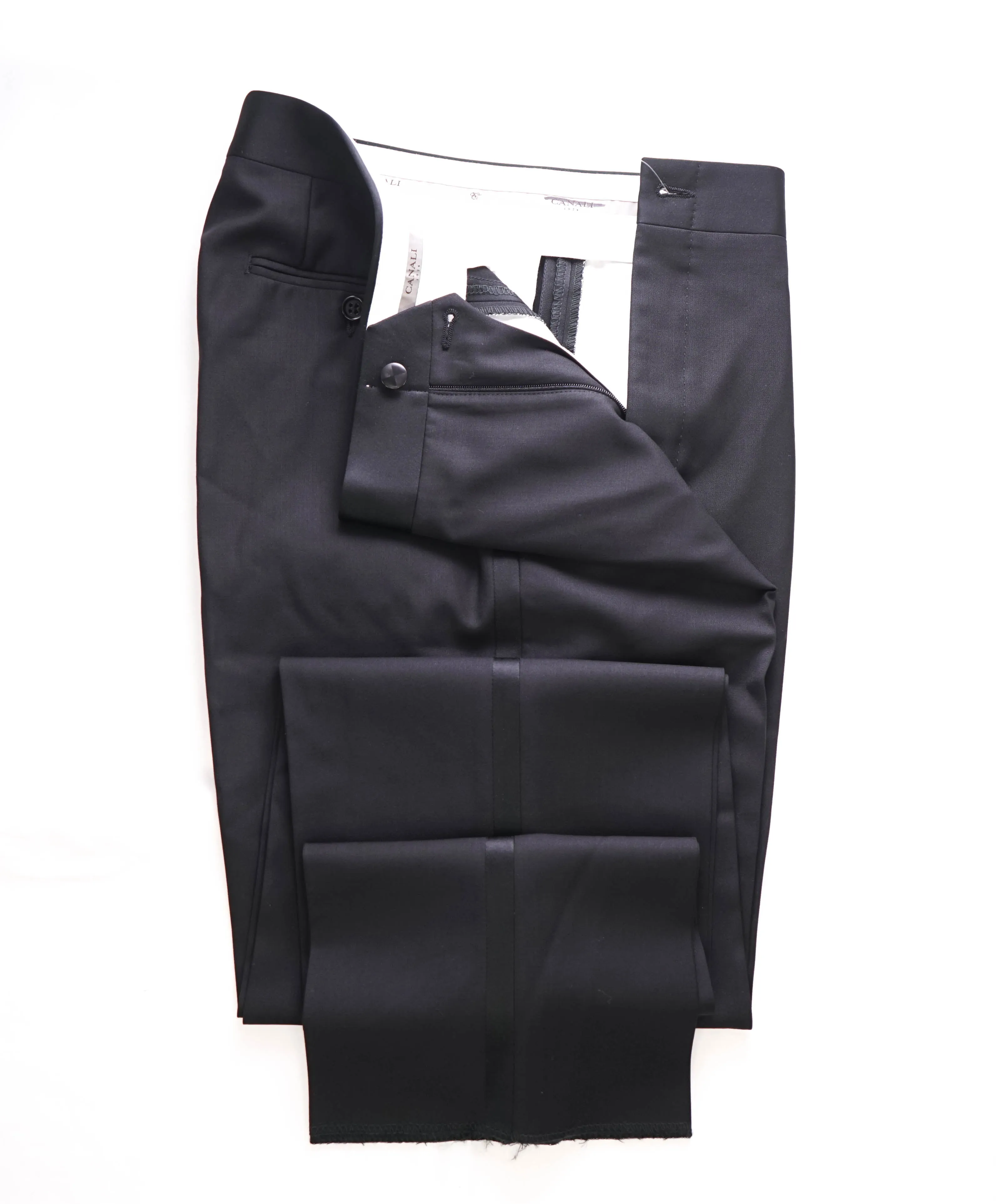 CANALI - *CLOSET STAPLE* Black Tux Flat Front Dinner Pants - 42W