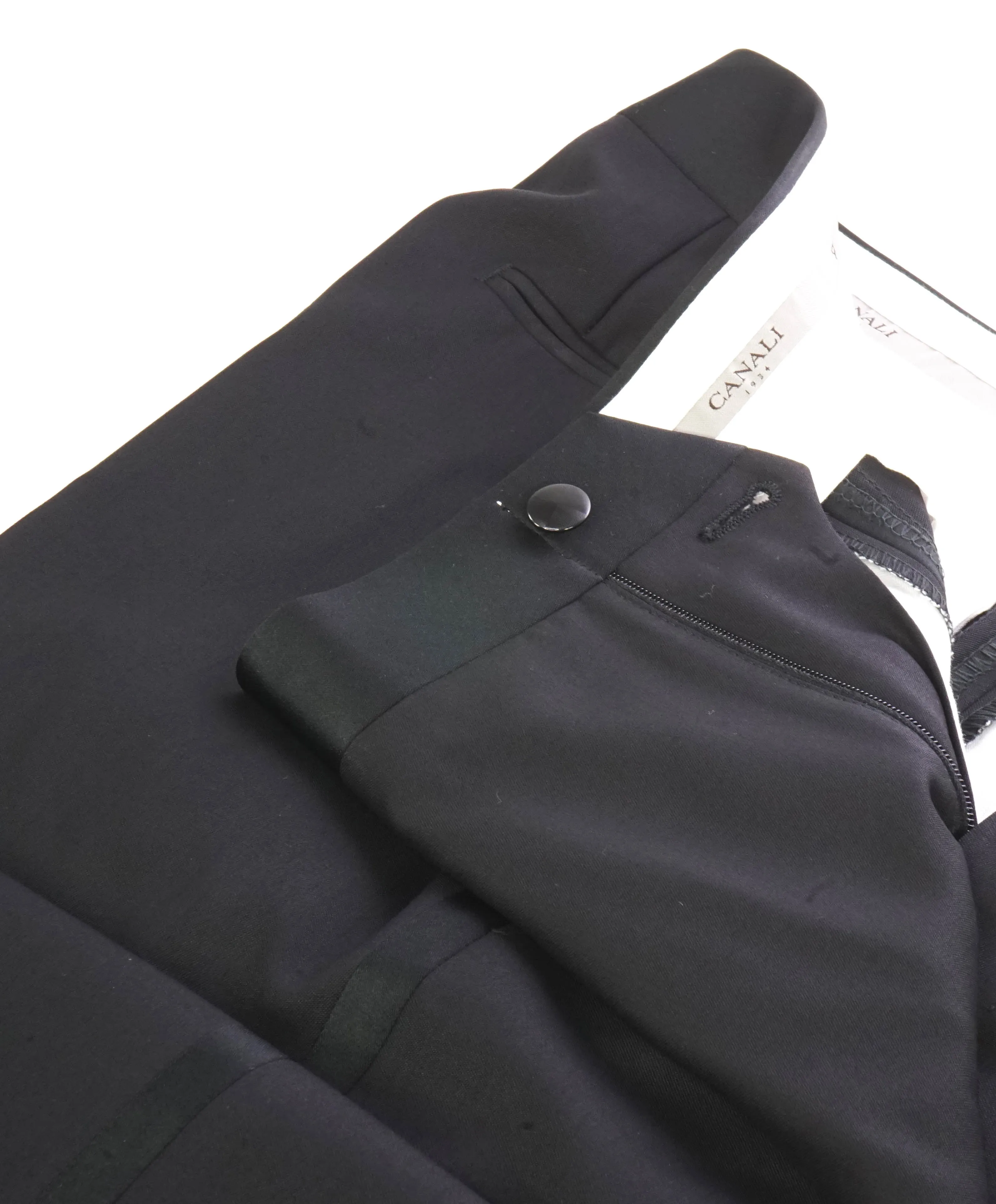 CANALI - *CLOSET STAPLE* Black Tux Flat Front Dinner Pants - 42W