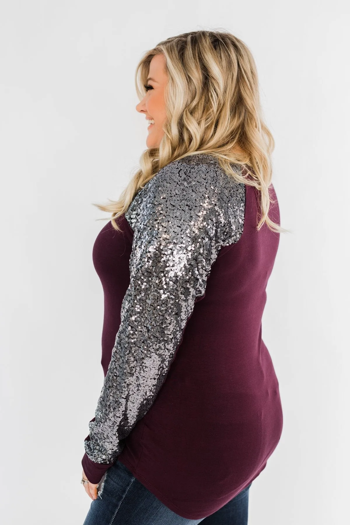 Caught My Eye Sequin Top- Plum