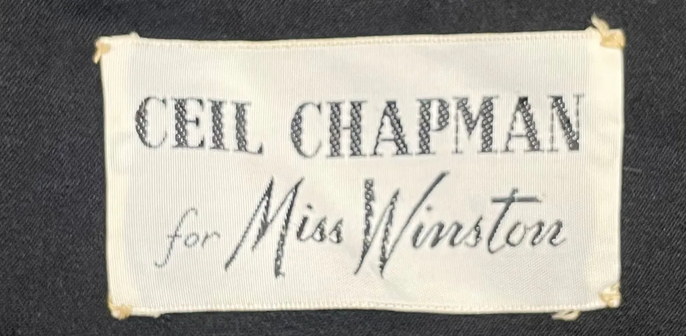 Ceil Chapman 1960's Black Spaghetti Straps Crepe Cocktail Gown