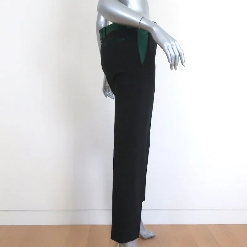 Celine Tuxedo Pants Green Satin-Trim Black Wool Size 36