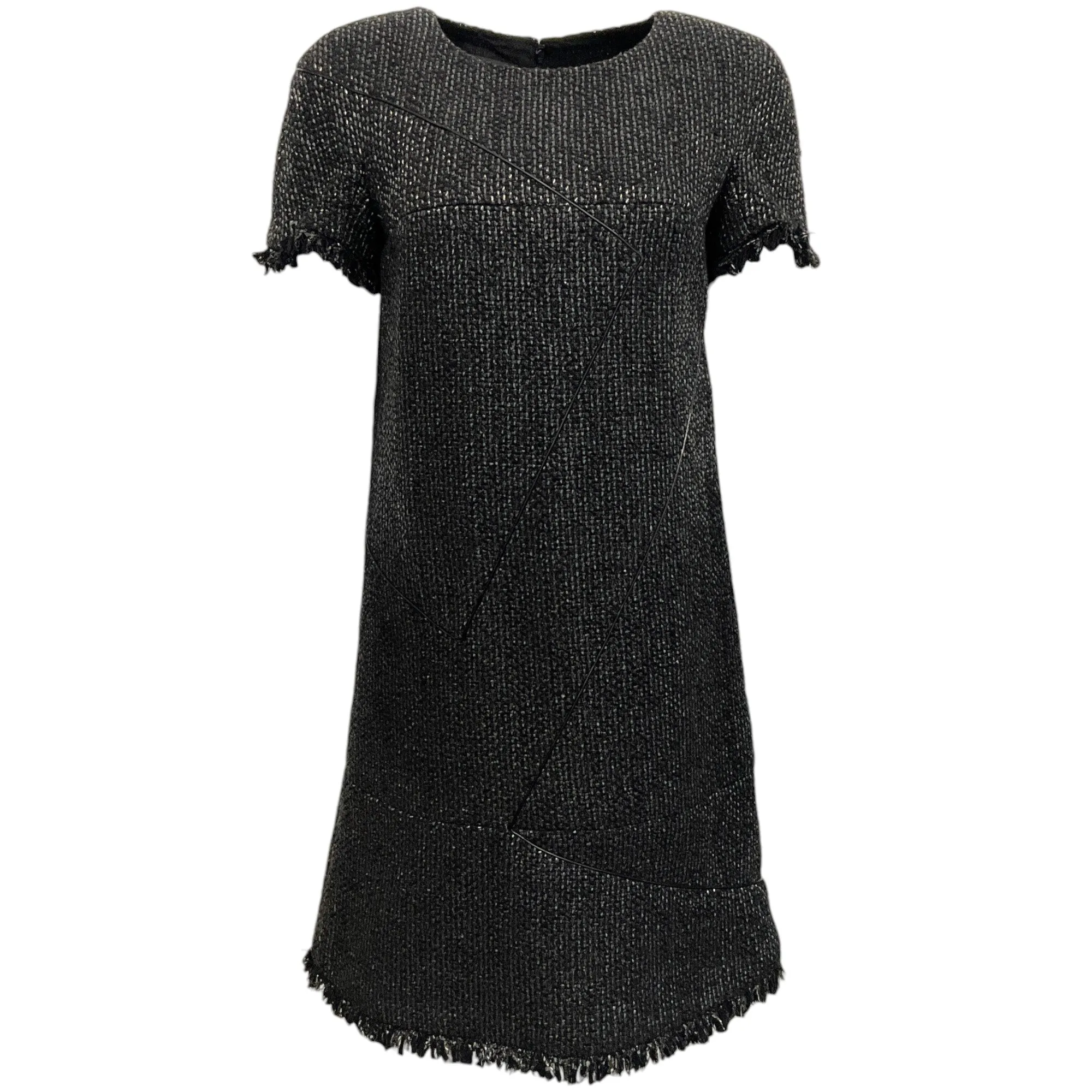 Chanel Black Tweed Dress with Piping and Fringe