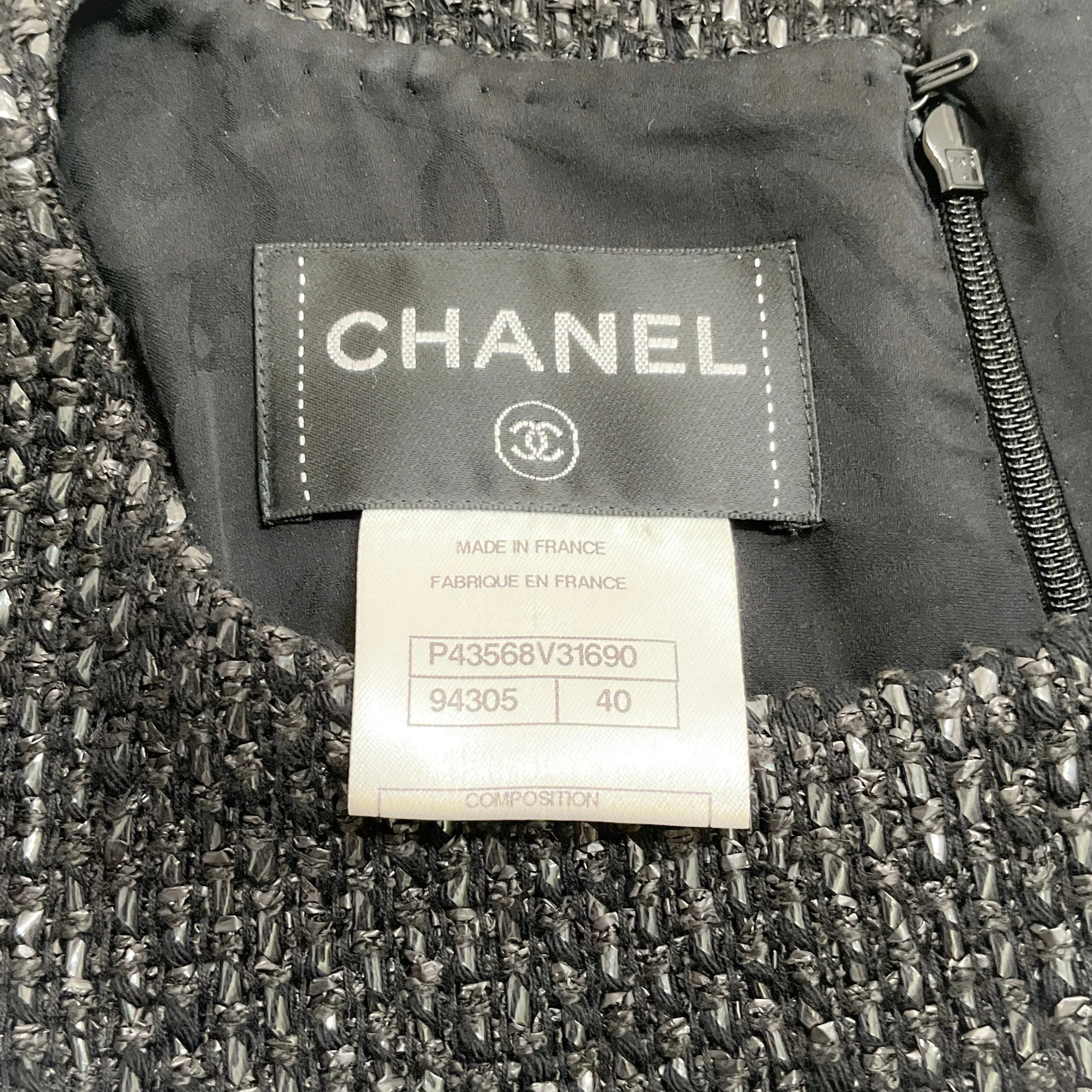 Chanel Black Tweed Dress with Piping and Fringe
