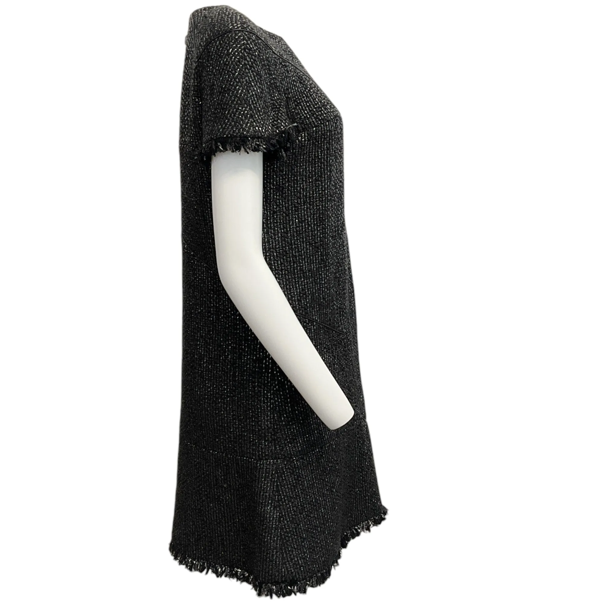 Chanel Black Tweed Dress with Piping and Fringe