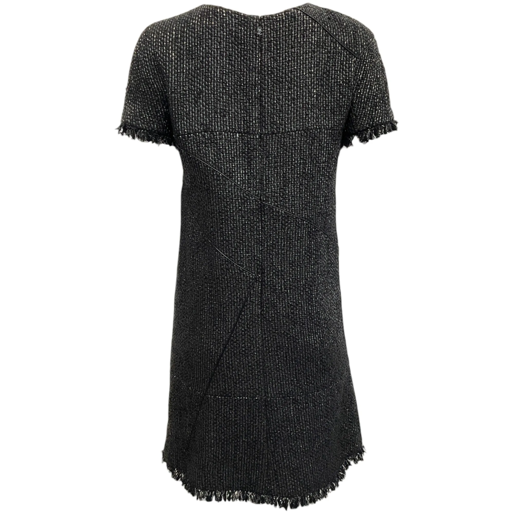 Chanel Black Tweed Dress with Piping and Fringe