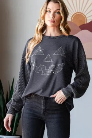 Charcoal Jack-o-lantern Rhinestone L/S