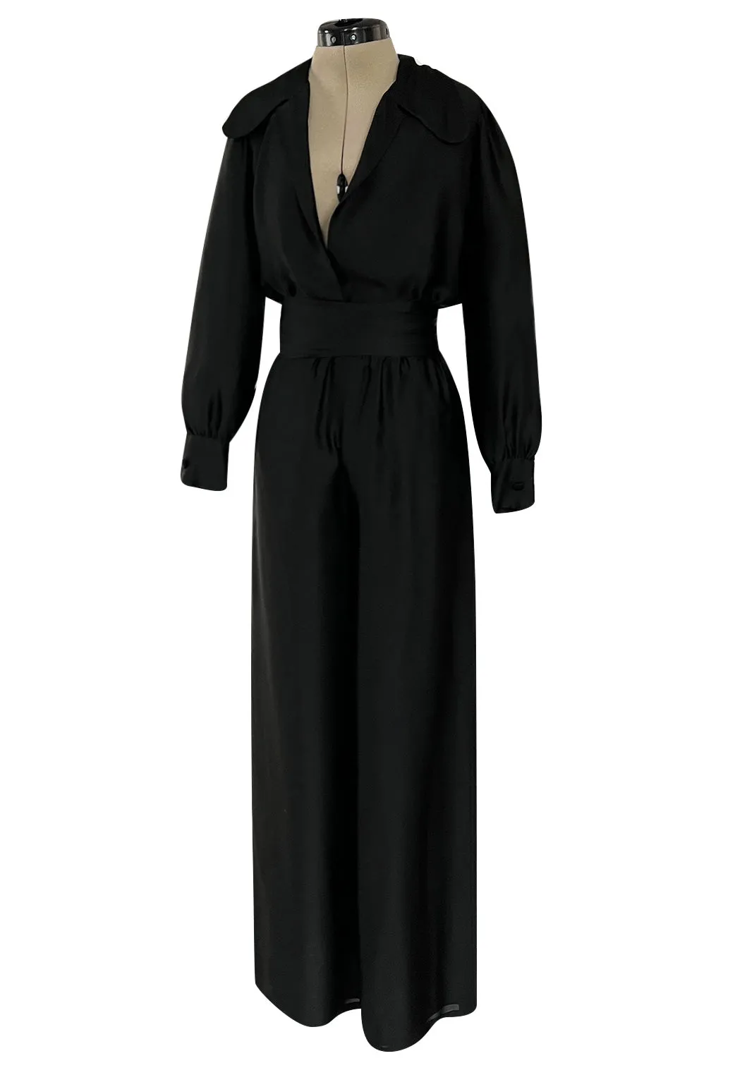 Chic Fall 1972 Christian Dior by Marc Bohan Haute Couture Black Silk Pant Set