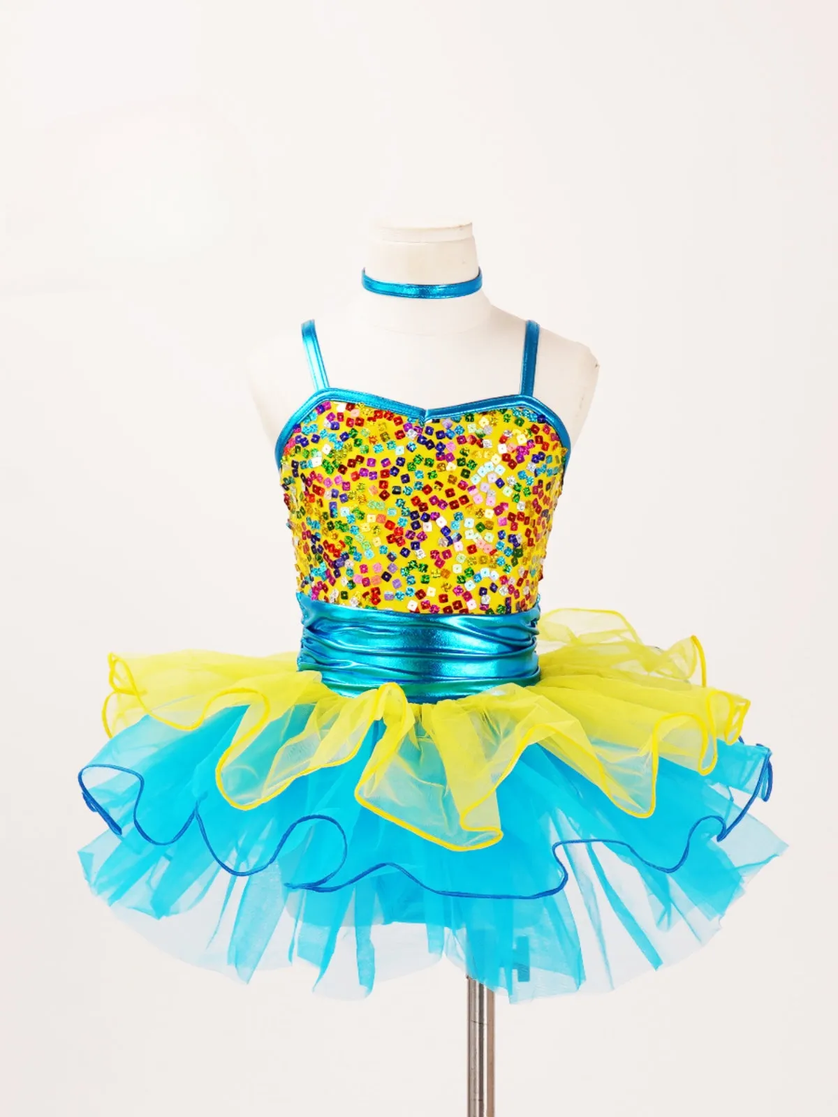 Children toddlers Blue red sequins ballet dance dress tutu skirt sparkle jazz performance costumes festival catwalks singing outfits for kids