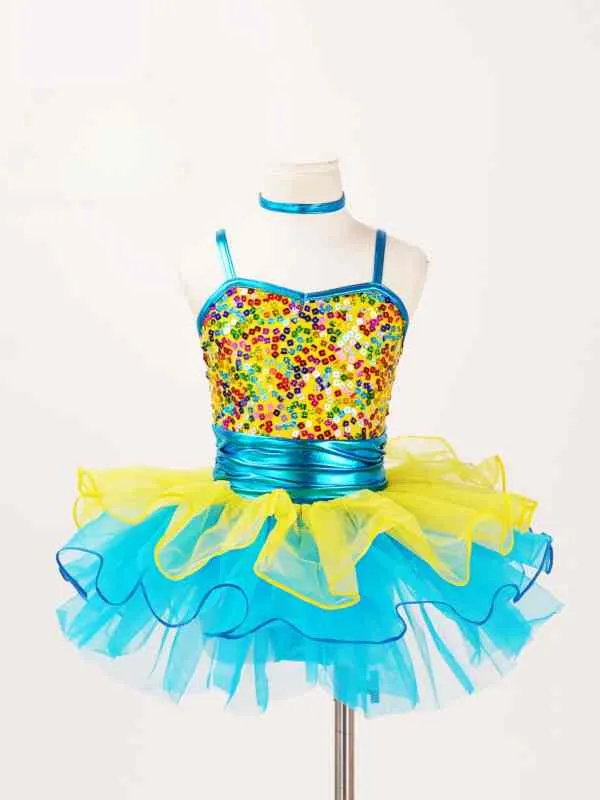 Children toddlers Blue red sequins ballet dance dress tutu skirt sparkle jazz performance costumes festival catwalks singing outfits for kids