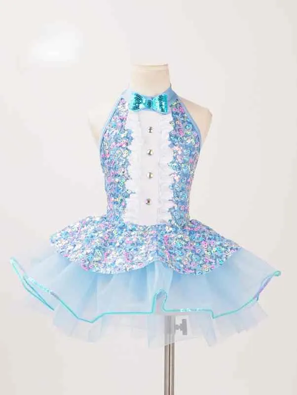 Children Toddlers Purple blue sparkle sequins tutu skirt ballet dance dresses jazz dance costumes kindergartens princess dance outfits for kids
