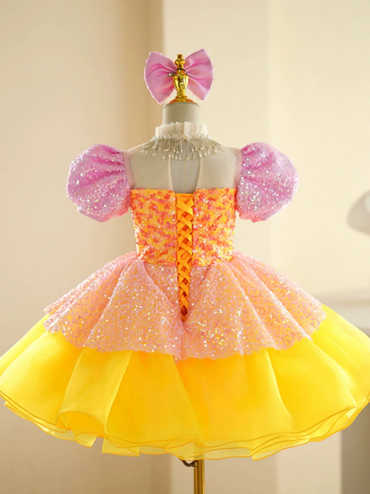 Children's pink yellow sequin jazz dance dress girls tutu ballet dresses singers choir kindergarten pianist model show performance skirts for kids