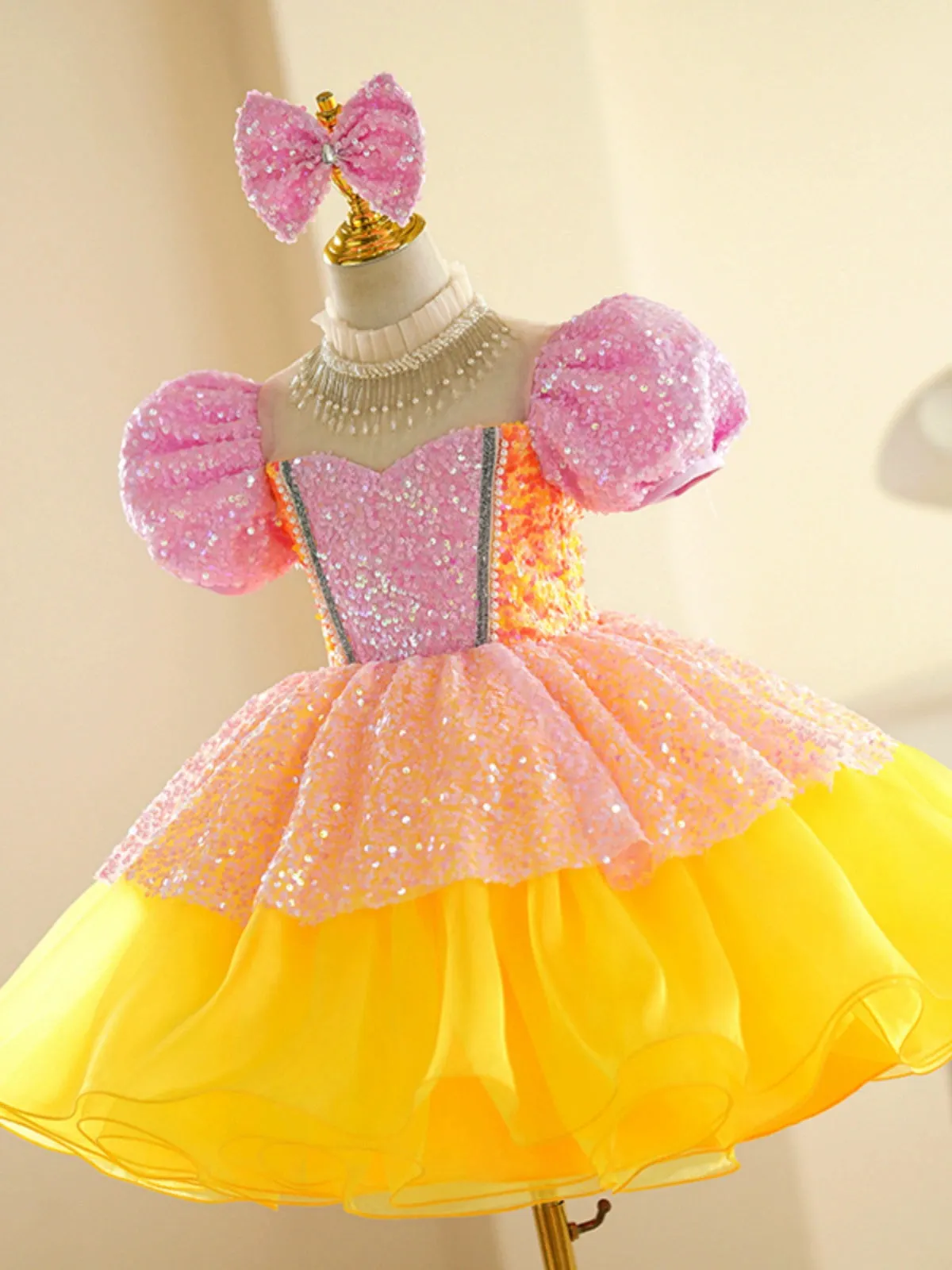 Children's pink yellow sequin jazz dance dress girls tutu ballet dresses singers choir kindergarten pianist model show performance skirts for kids