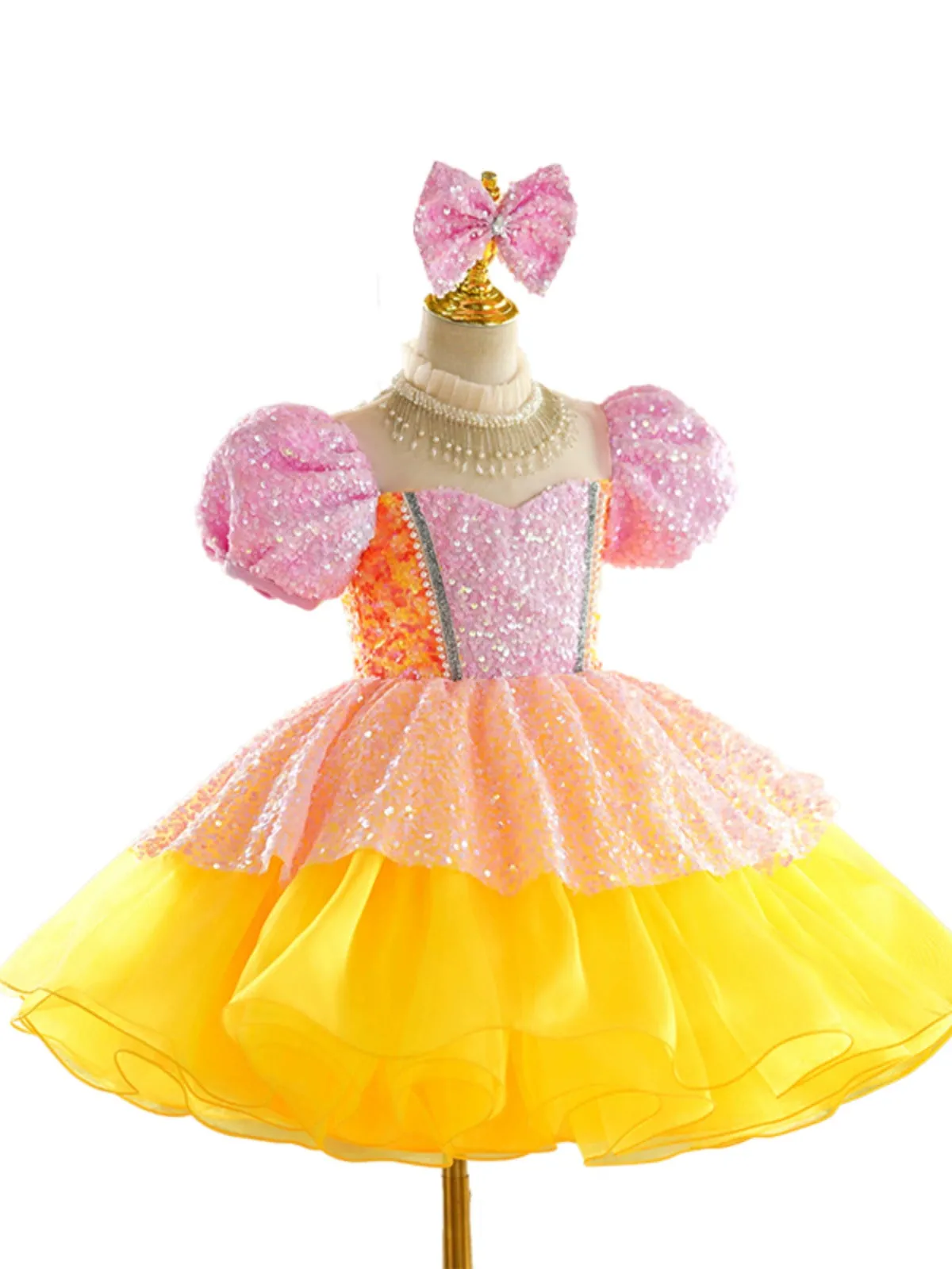 Children's pink yellow sequin jazz dance dress girls tutu ballet dresses singers choir kindergarten pianist model show performance skirts for kids