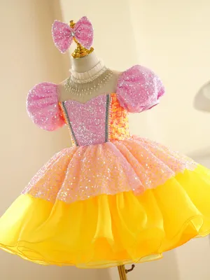 Children's pink yellow sequin jazz dance dress girls tutu ballet dresses singers choir kindergarten pianist model show performance skirts for kids
