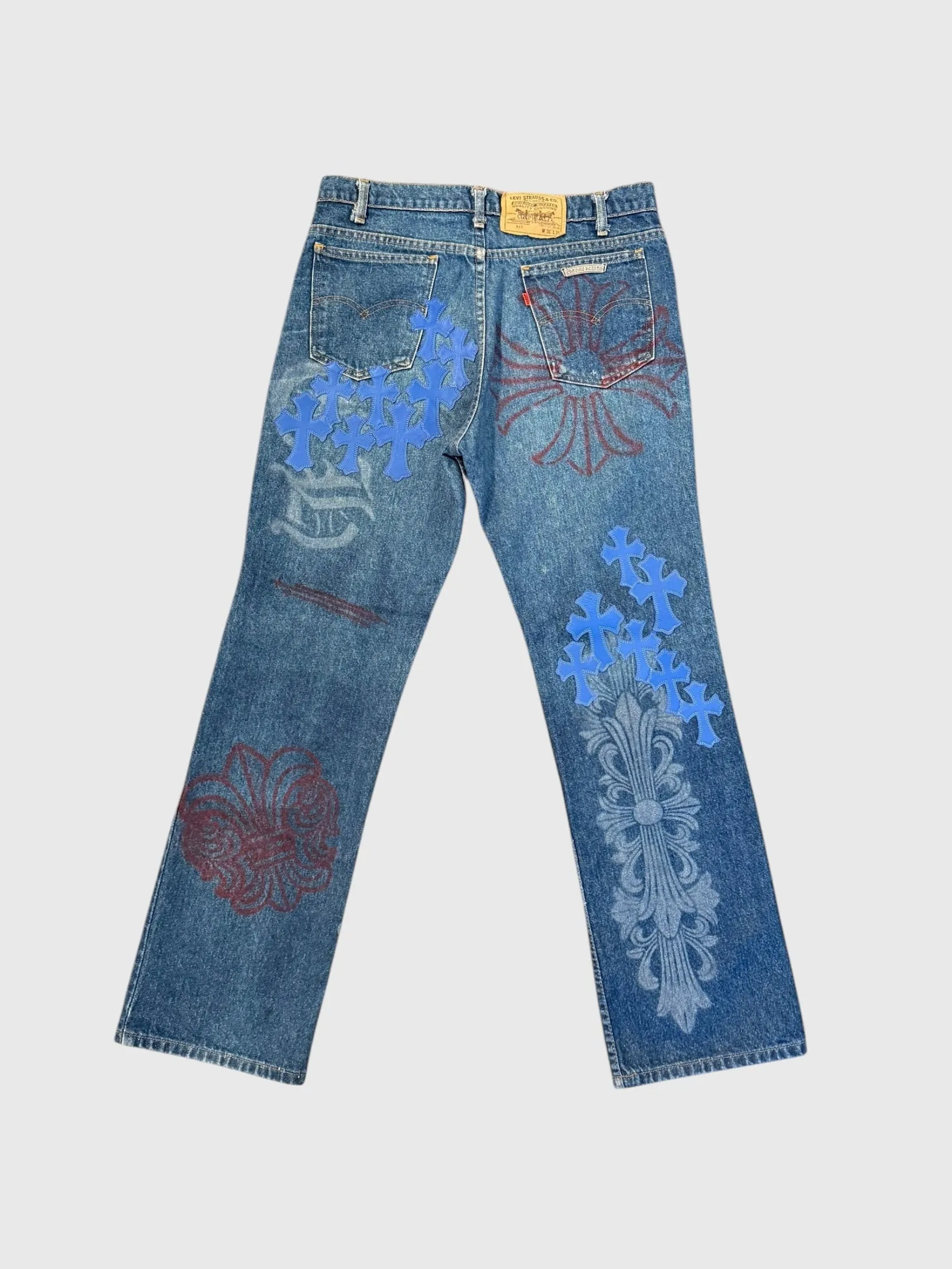 Chrome Hearts Levi's Blue Cross Patch Stencil Denim Jeans