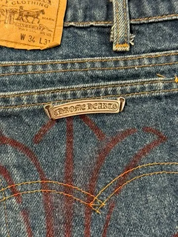 Chrome Hearts Levi's Blue Cross Patch Stencil Denim Jeans