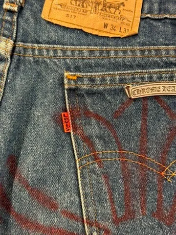 Chrome Hearts Levi's Blue Cross Patch Stencil Denim Jeans