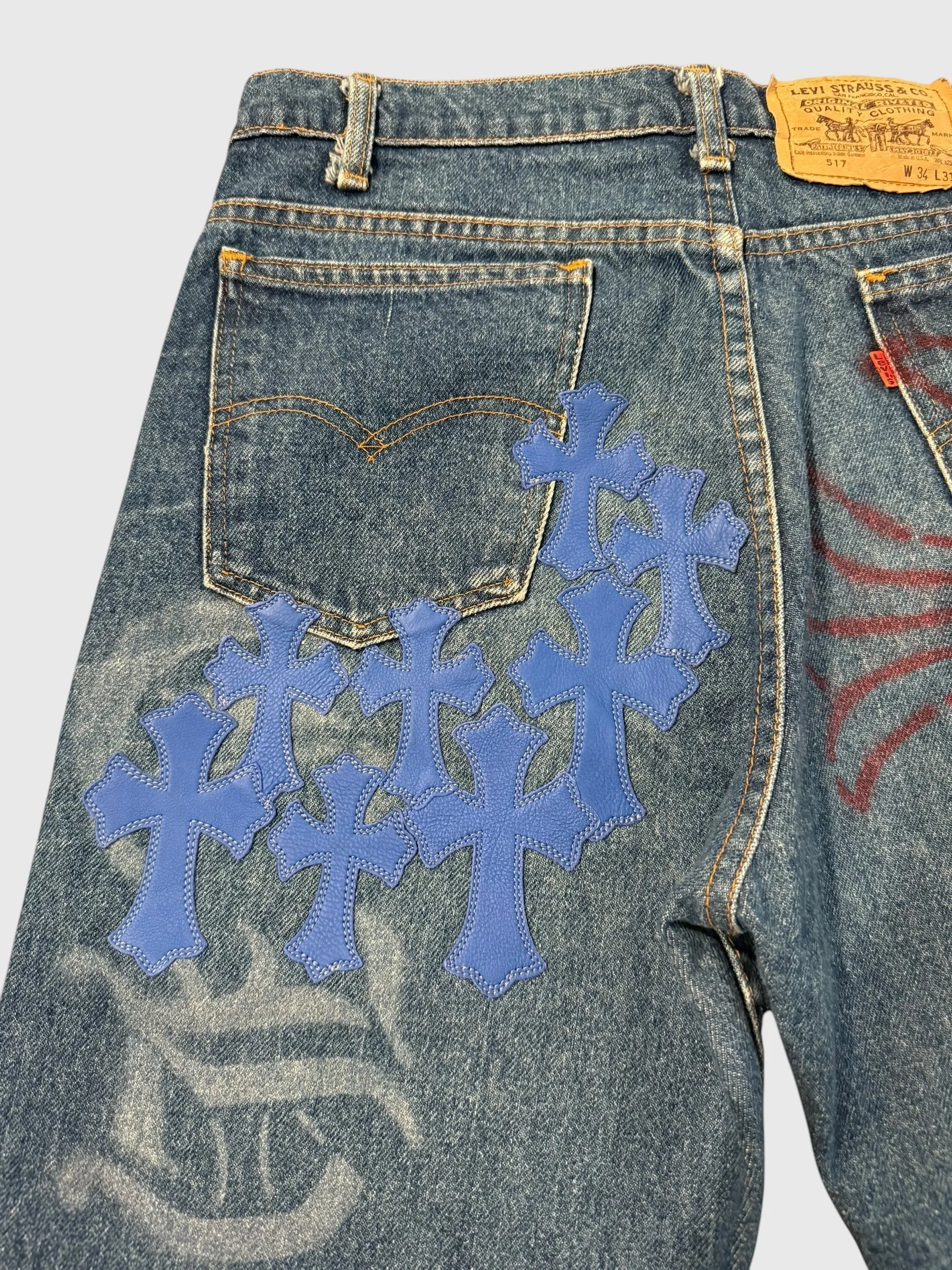 Chrome Hearts Levi's Blue Cross Patch Stencil Denim Jeans