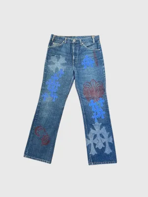 Chrome Hearts Levi's Blue Cross Patch Stencil Denim Jeans