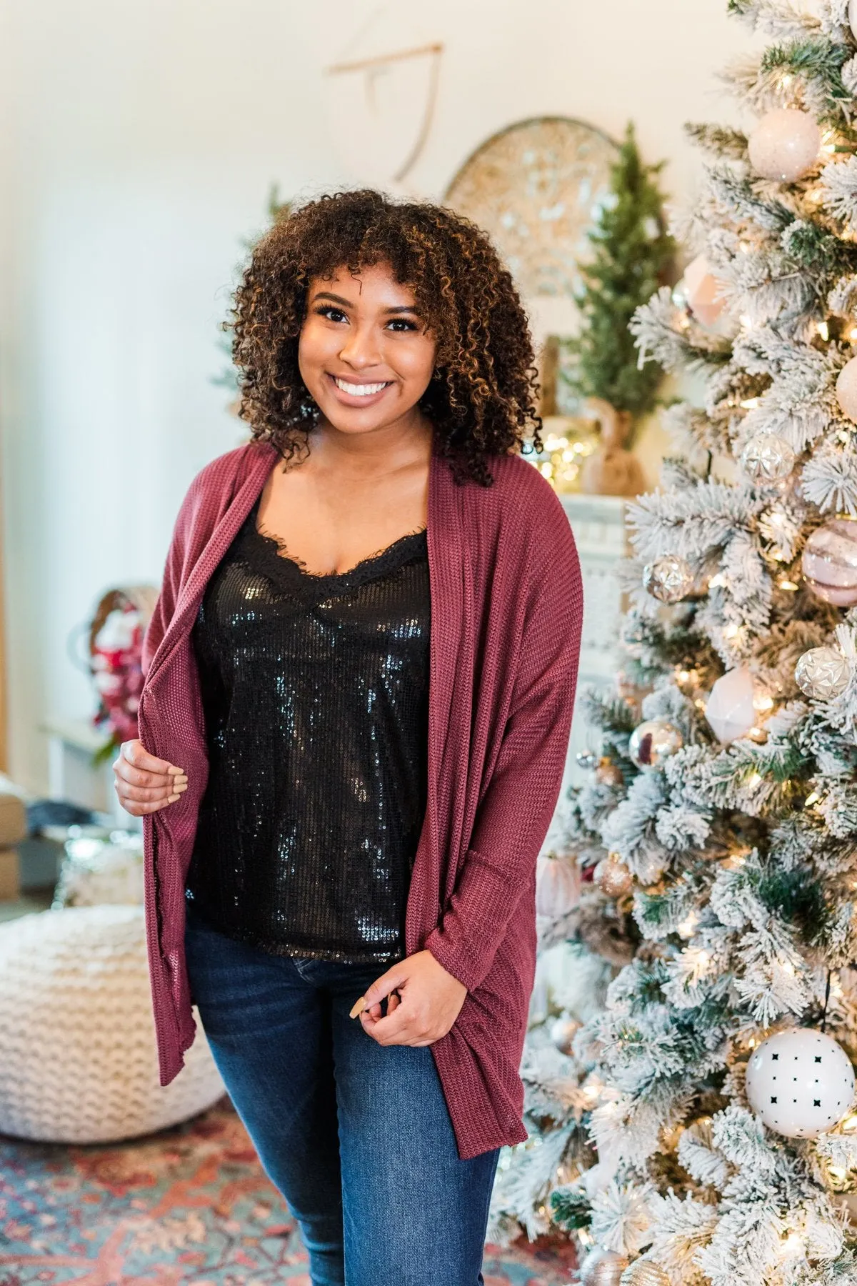 Close To Midnight Sequin Tank Top- Black