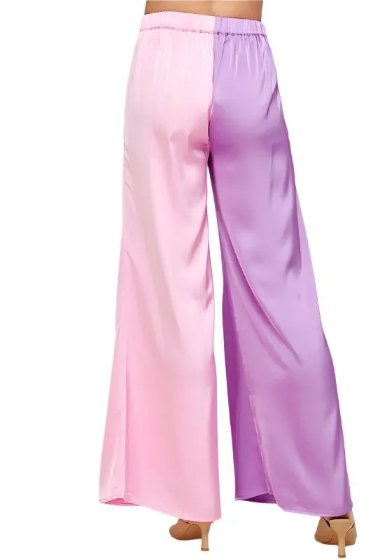 Color Block Satin Wide Pants