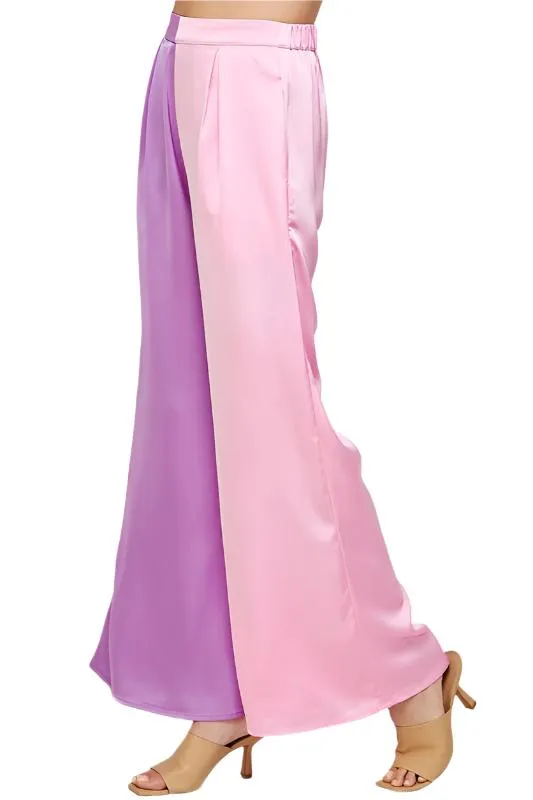 Color Block Satin Wide Pants
